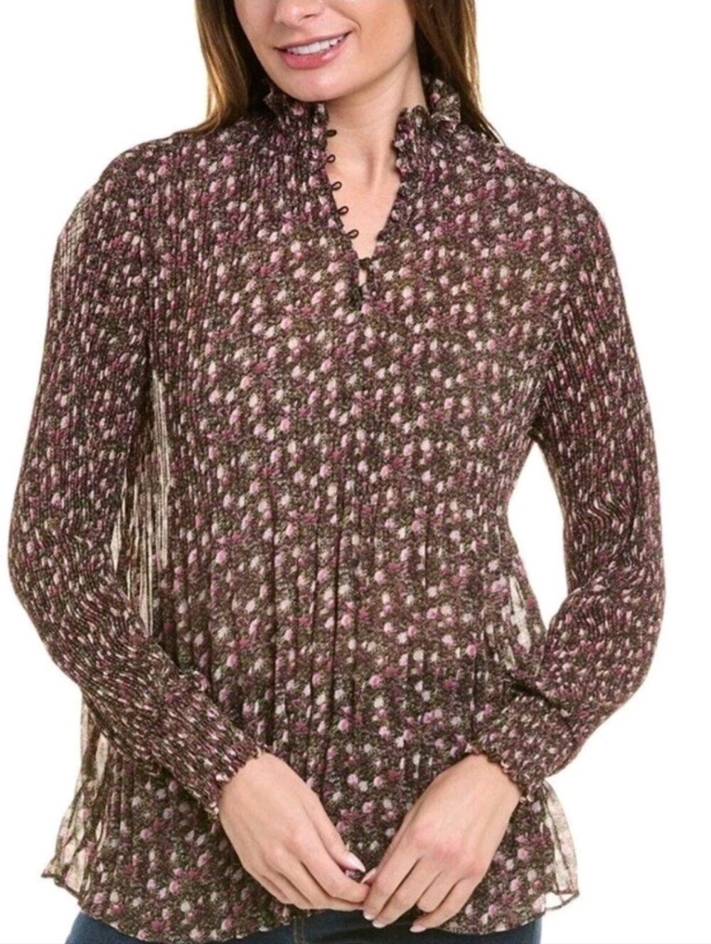 Cabi L Knife Pleat Blouse #3952 Floral